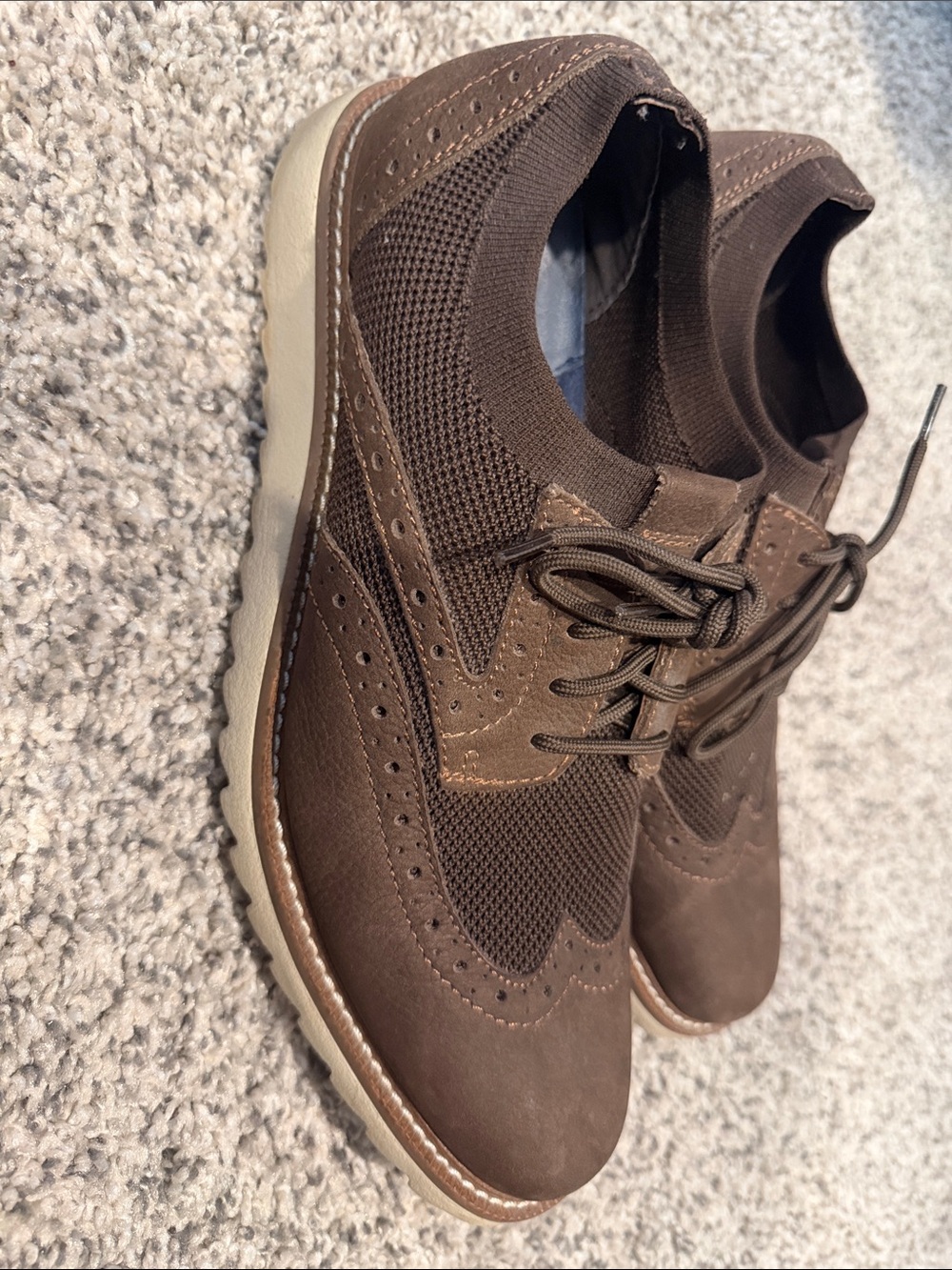 Johnston & Murphy Brown Wingtip Knit-Textured Lace-Up Oxfords